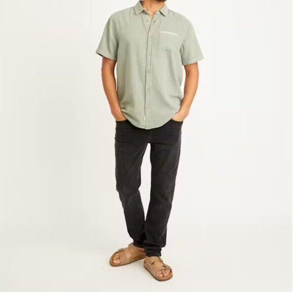 New Marine Layer Men Selvage Cotton Faded Olive Short Sleeve Shirt Szie S - Picture 4 of 10